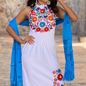 Mexican floral embroidery dress